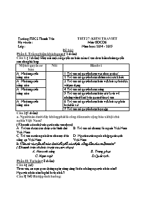 Đề kiểm tra học kì II Giáo dục công dân lớp 6 - Năm học 2015-2016 - Trường THCS Tô Hiệu